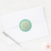 Gouden en Teal Mandala Bloem Ronde Sticker (Envelop)