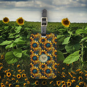 Gouden en Teal Zonnebloem Gebrandschilderd Monogra Bagagelabel