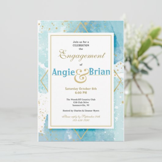 Gouden en Turkooizen Uitnodigingen (Staand voorkant)