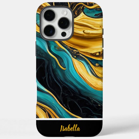 Gouden en turquoise abstracte kunst Case-Mate iPhone case (Achterkant)