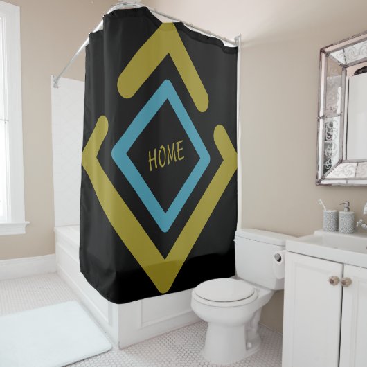 Gouden en turquoise geometrische vormen douchegordijn (In situ)