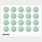 Gouden en Turquoise Mandala Bloem Ronde Sticker (Vel)