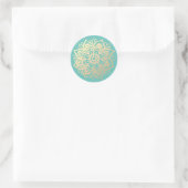 Gouden en Turquoise Mandala Bloem Ronde Sticker (Tas)
