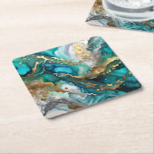 Gouden en turquoise marmeren papieren onderzetters (Schuin)