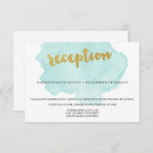 Gouden en turquoise waterverf bruiloftsreceptie informatiekaartje (Voorkant / Achterkant)