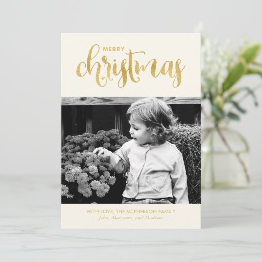 Gouden en Winter Witte Kerstkaarten Feestdagenkaart (Staand voorkant)