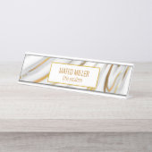 Gouden en wit marmer bureau naambordje (Voorkant)