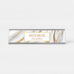 Gouden en wit marmer bureau naambordje