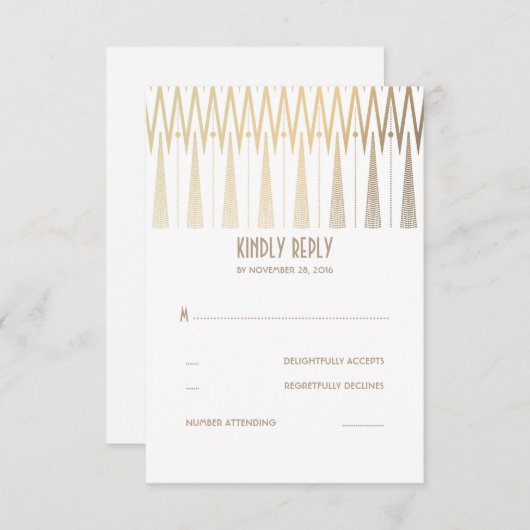 Gouden en witte Art Deco bruiloft RSVP Kaarten (Voorkant / Achterkant)