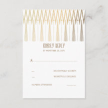 Gouden en witte Art Deco bruiloft RSVP Kaarten