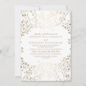 Gouden en Witte Baby's Breath Bloemen Huwelijk Kaart (Voorkant)