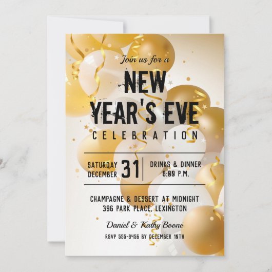Gouden en witte ballonnen Oudejaarsavond Kaart (Voorkant)