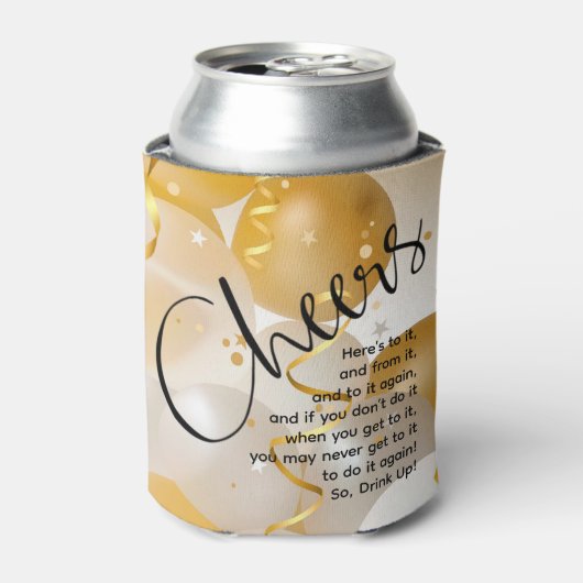 Gouden en witte ballonnen Proost Blikjeskoeler (Blikje Voorkant)