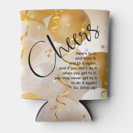 Gouden en witte ballonnen Proost Blikjeskoeler (Voorkant)