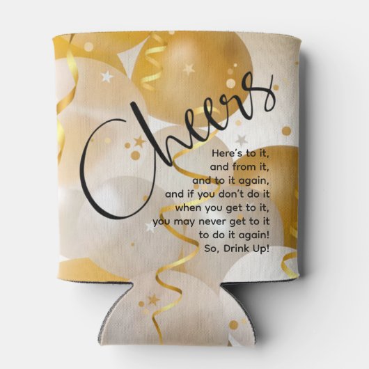 Gouden en witte ballonnen Proost Blikjeskoeler (Achterkant)