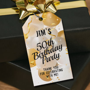 Gouden en Witte Ballonnen Verjaardagsfeest Bedankt Cadeaulabel