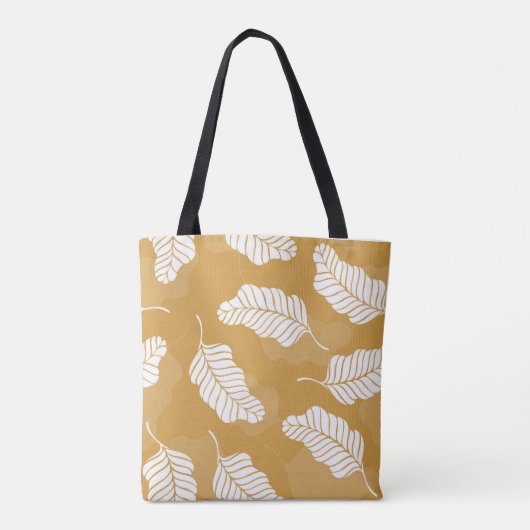 Gouden en witte bladeren tote bag (Achterkant)