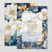 Gouden en Witte Bloem Bruiloft Kaart (Voorkant / Achterkant)