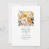 Gouden en Witte Bloem Bruiloft Kaart (Voorkant)
