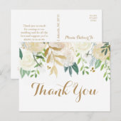 Gouden en Witte Bloem Huwelijk Dankjepostkaarten Briefkaart (Voorkant / Achterkant)