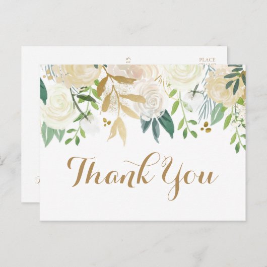 Gouden en Witte Bloem Huwelijks Dankkaartjes Briefkaart (Voorkant / Achterkant)