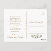 Gouden en Witte Bloem Huwelijks Dankkaartjes Briefkaart (Achterkant)