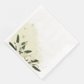 gouden en witte bloemen groene bladeren bruiloft servet (Hoek)