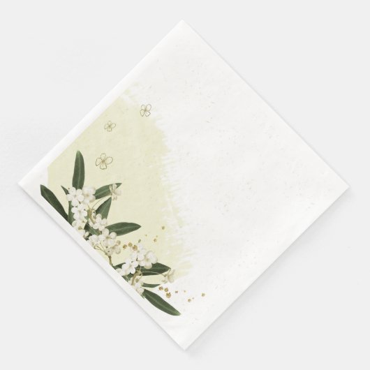 gouden en witte bloemen groene bladeren bruiloft servet (Hoek)