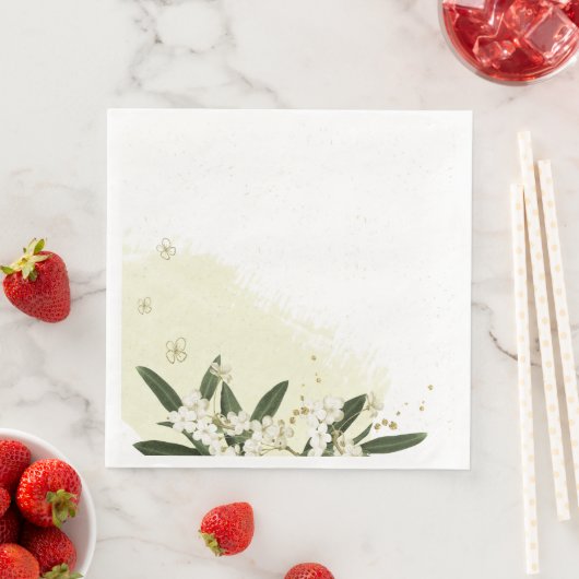 gouden en witte bloemen groene bladeren bruiloft servet (Insitu)