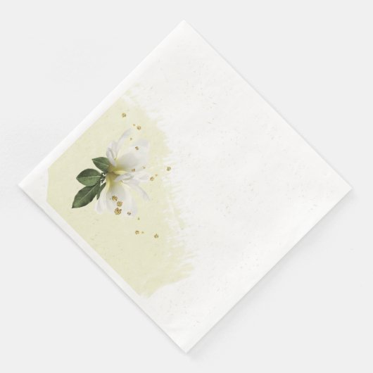 gouden en witte bloemen groene bladeren bruiloft servet (Hoek)