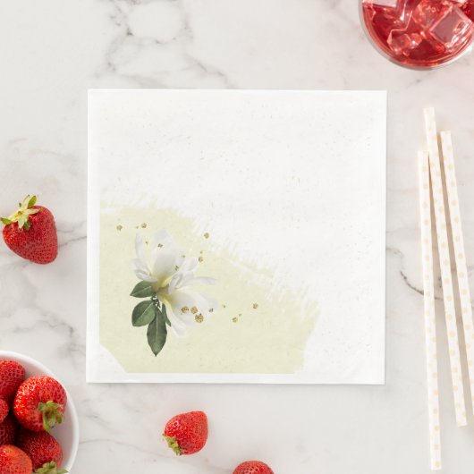 gouden en witte bloemen groene bladeren bruiloft servet (Insitu)