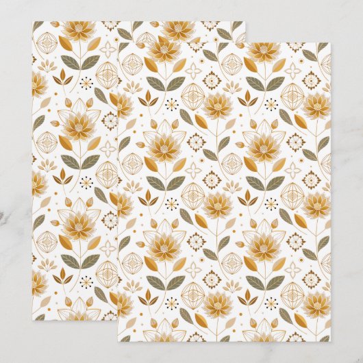 Gouden en Witte Bloemen naadloos patroon Kaart (Voorkant / Achterkant)