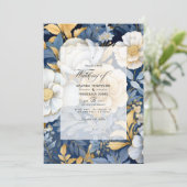 Gouden en witte bloemenbruiloft kaart (Staand voorkant)