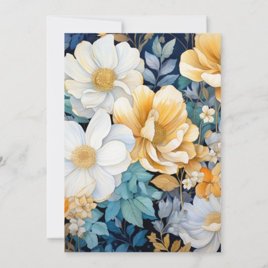 Gouden en witte bloemenbruiloft kaart (Achterkant)