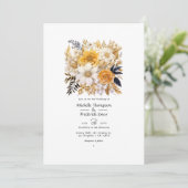 Gouden en witte bloemenbruiloft kaart (Staand voorkant)
