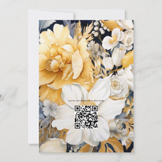 Gouden en witte bloemenbruiloft kaart (Achterkant)