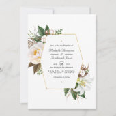 Gouden en Witte Bloemencode QR Code RSVP Huwelijk Kaart (Voorkant)