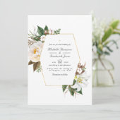 Gouden en Witte Bloemencode QR Code RSVP Huwelijk Kaart (Staand voorkant)