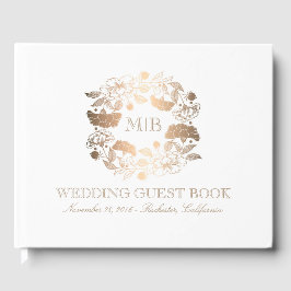Gouden en witte bloemenkrans Elegante bruiloft Gastenboek