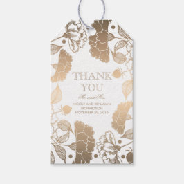 Gouden en witte bloemenkrans - Pioenenbruiloft Cadeaulabel