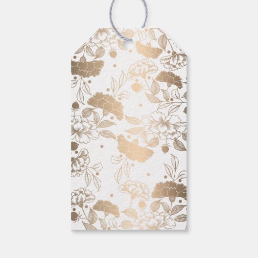 Gouden en witte bloemenkrans - Pioenenbruiloft Cadeaulabel (Achterkant)