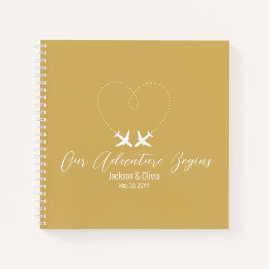 Gouden en witte bruiloft, twee vliegtuigen vormen  notitieboek (Voorkant)