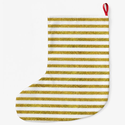 Gouden en witte chique strepen grote kerstsok (Achterkant)