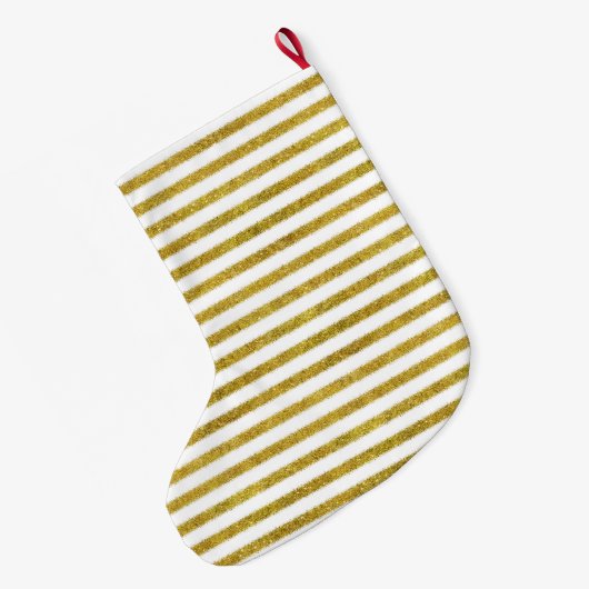 Gouden en witte chique strepen grote kerstsok (Achterkant (Hangend))