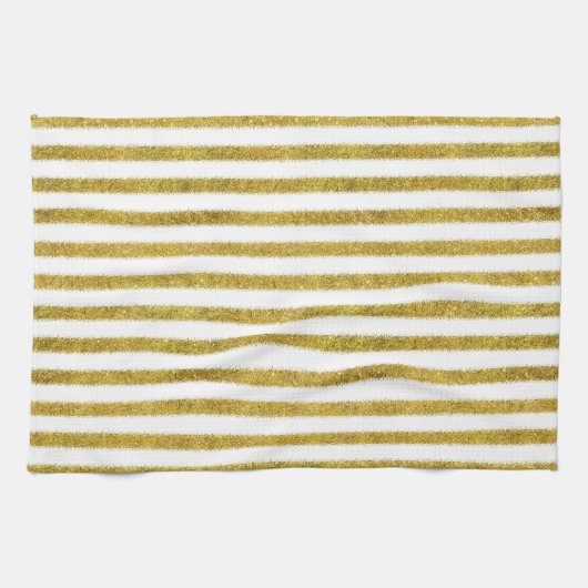 Gouden en witte chique strepen theedoek (Horizontaal)
