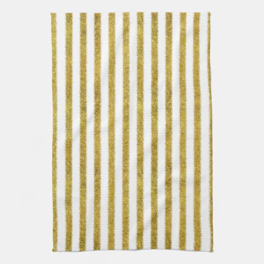 Gouden en witte chique strepen theedoek (Verticaal)