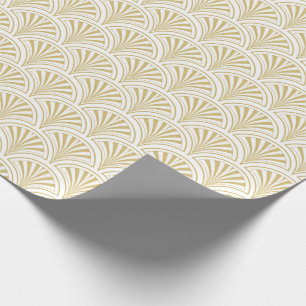 Gouden en witte Deco Fans Patroon Cadeaupapier