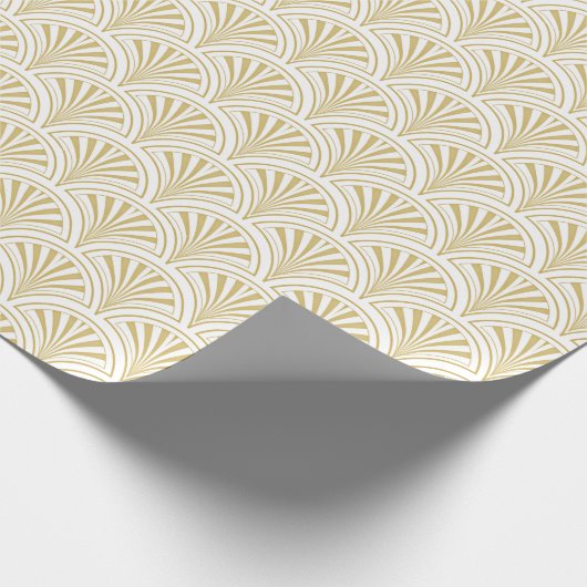 Gouden en witte Deco Fans Patroon Cadeaupapier (Hoek)