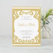  gouden en witte elaborate Art Deco Wedding Kaart (Staand voorkant)