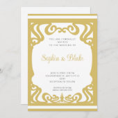  gouden en witte elaborate Art Deco Wedding Kaart (Voorkant / Achterkant)
